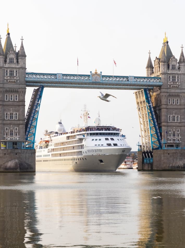 The Silversea ship passing by The British Isles